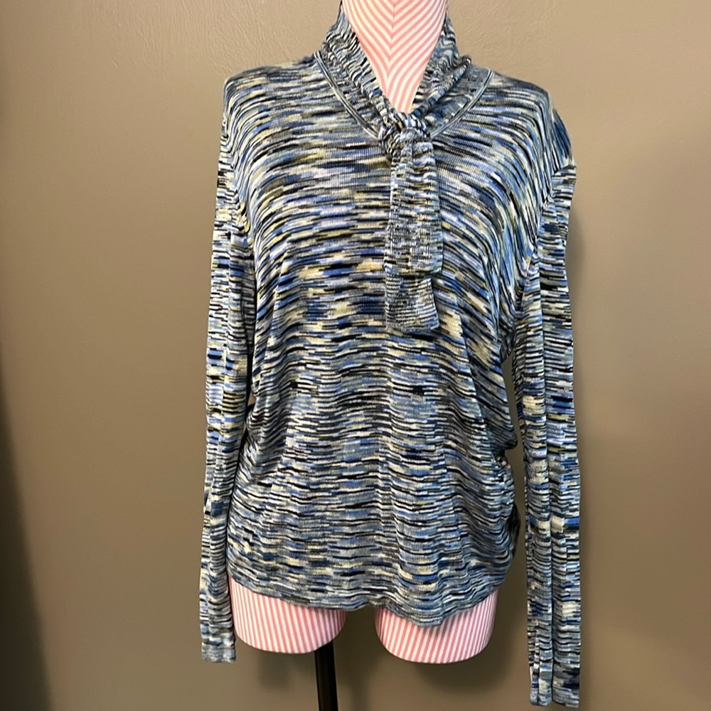 Vintage Jones Wear blue and yellow long sleeve top with front tie - size XL